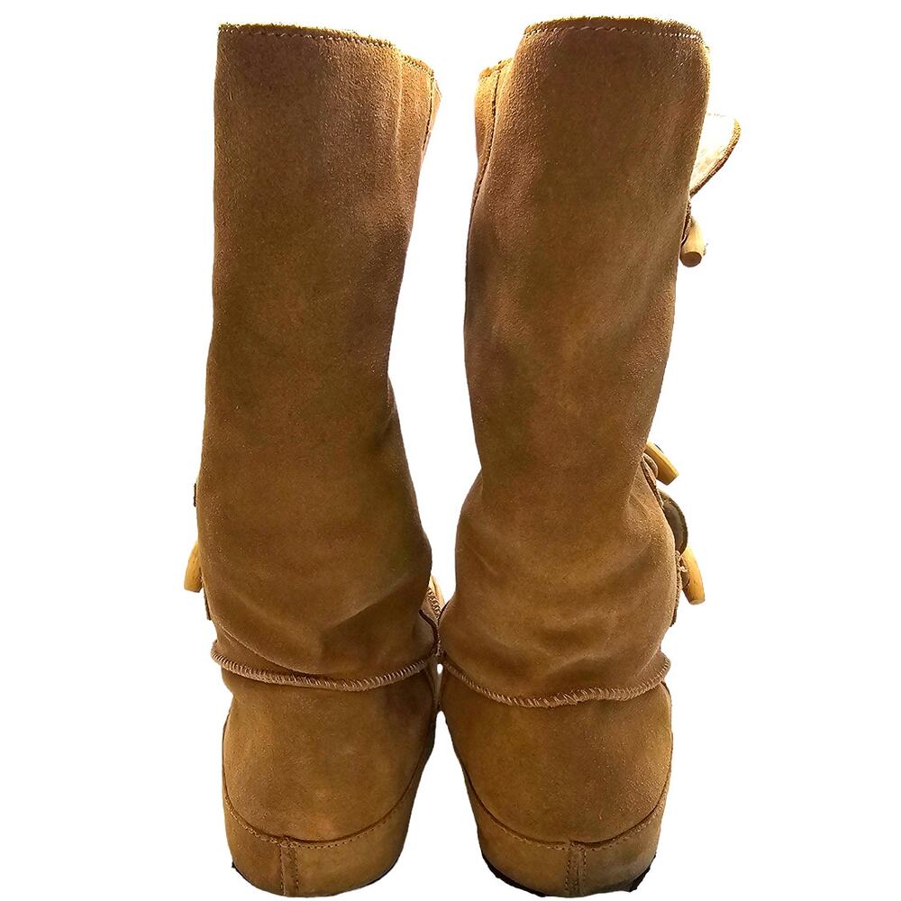 Y-Not Tan Retro Boho Suede Winter Light Academia Boots with Toggles - Picture 4 of 7